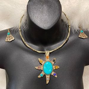 Boho natural stone & metal choker & earrings set